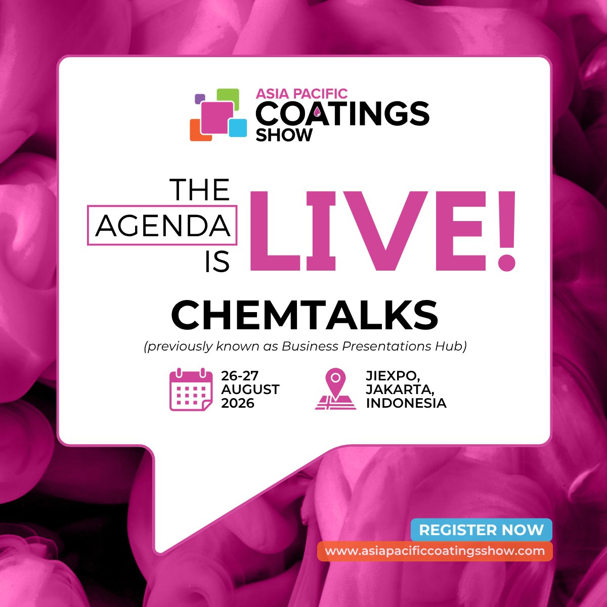 CoatingsGroup's tweet photo. ChemTalks agenda for #APCS is live!

ChemTalks brings expert presentations and live demos from industry leaders straight to the stage.

📆 View agenda: https://t.co/MGpygtZLoN
👉🏼 Register today: https://t.co/S8BMKgp9u9

📅 26-28 August | Jakarta International Expo https://t.co/L6pvHCHBLc