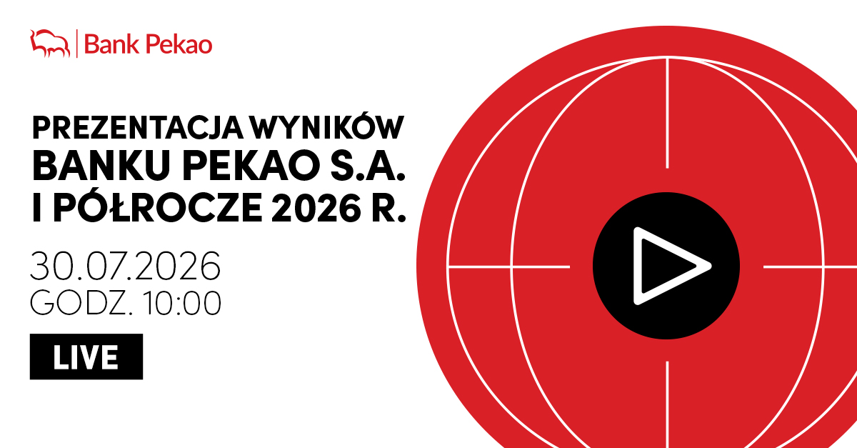 BankPekaoSA's tweet photo. Cezary Stypułkowski, Dagmara Wojnar, Marcin Gadomski i Ernest Pytlarczyk @Pekao_Analizy  zaprezentują dzisiaj wyniki za pierwsze półrocze 2026.
🕙Godz. 10.00
🔗Transmisja online https://t.co/8EpXUVZqSH  
📲profil X Pekao
#Pekao #wynikifinansowe #bankowość #finanse https://t.co/bqRkyZwnn9