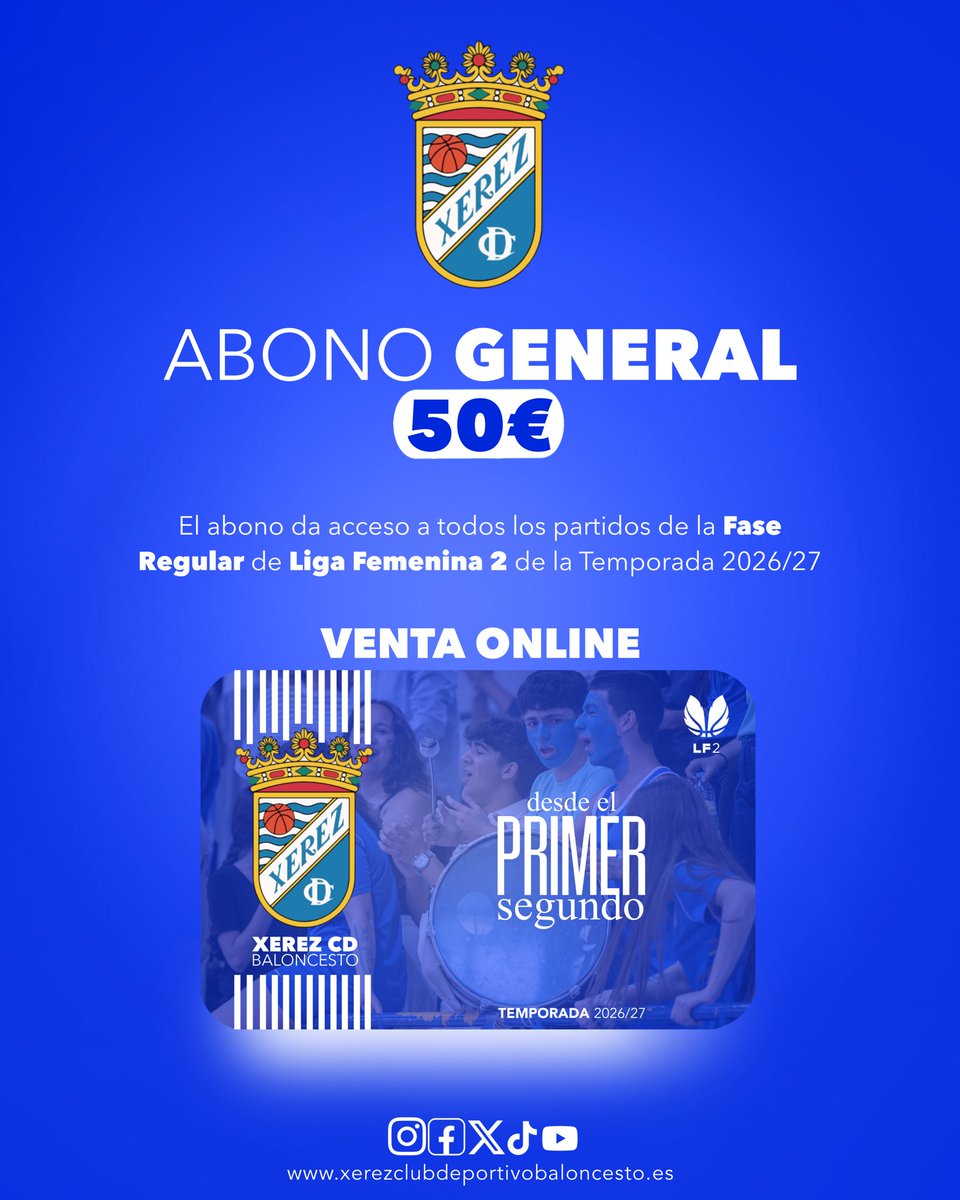 XerezCDBasket's tweet photo. LF2💙 | Conoce todos los tipos de abono👀

👉 El abono da acceso a todos los partidos de la Fase Regular de Liga Femenina 2 de la Temporada 2026/27

🔗 Hazte con el tuyo aquí: https://t.co/0AQrHoSCgT

#BXCD #SomosXerezCD #LF2 #DesdeElPrimerSegundo https://t.co/mNhY3Orncm