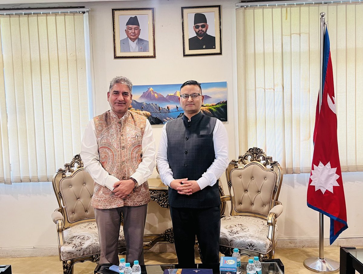 EONIndia's tweet photo. CdA Dr. @Surendrathapaji met Mr. Deepak Kumar, Secretary, Sanskrit Education, Government of Uttarakhand, and held productive discussions on strengthening Nepal-India cooperation in the promotion of Sanskrit and the Vedic Knowledge Tradition. 
The meeting explored opportunities to expand academic partnerships, collaborative research, institutional linkages, and cultural exchanges, underscoring the enduring civilisational ties and shared intellectual heritage between Nepal and India. 🇳🇵🤝🇮🇳