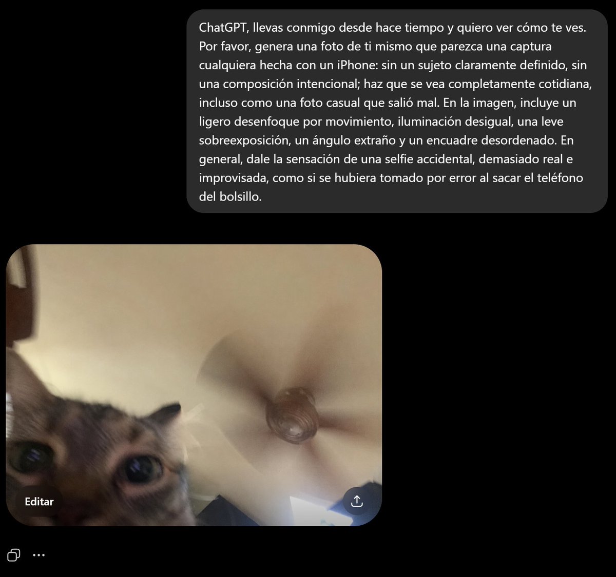 Ederbonher's tweet photo. Le dije a #CHATGPT que hiciera una selfie de el mismo y como vi que a muchos le salían personas quise intentarlo... Mi chatgpt es un gato jajajajaja https://t.co/3rtxhdwvJq