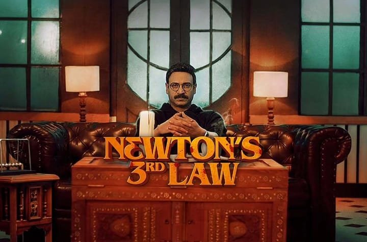 Telugubit's tweet photo. #NewtonsThirdLaw is easily one of the finest Telugu thrillers in recent times. 🔥

Gripping screenplay, unexpected twists, and a thrilling climax make it a must-watch. 

If you love thrillers, this one's made for you. Watch it on the big screen! https://t.co/9AQv4l80Kg