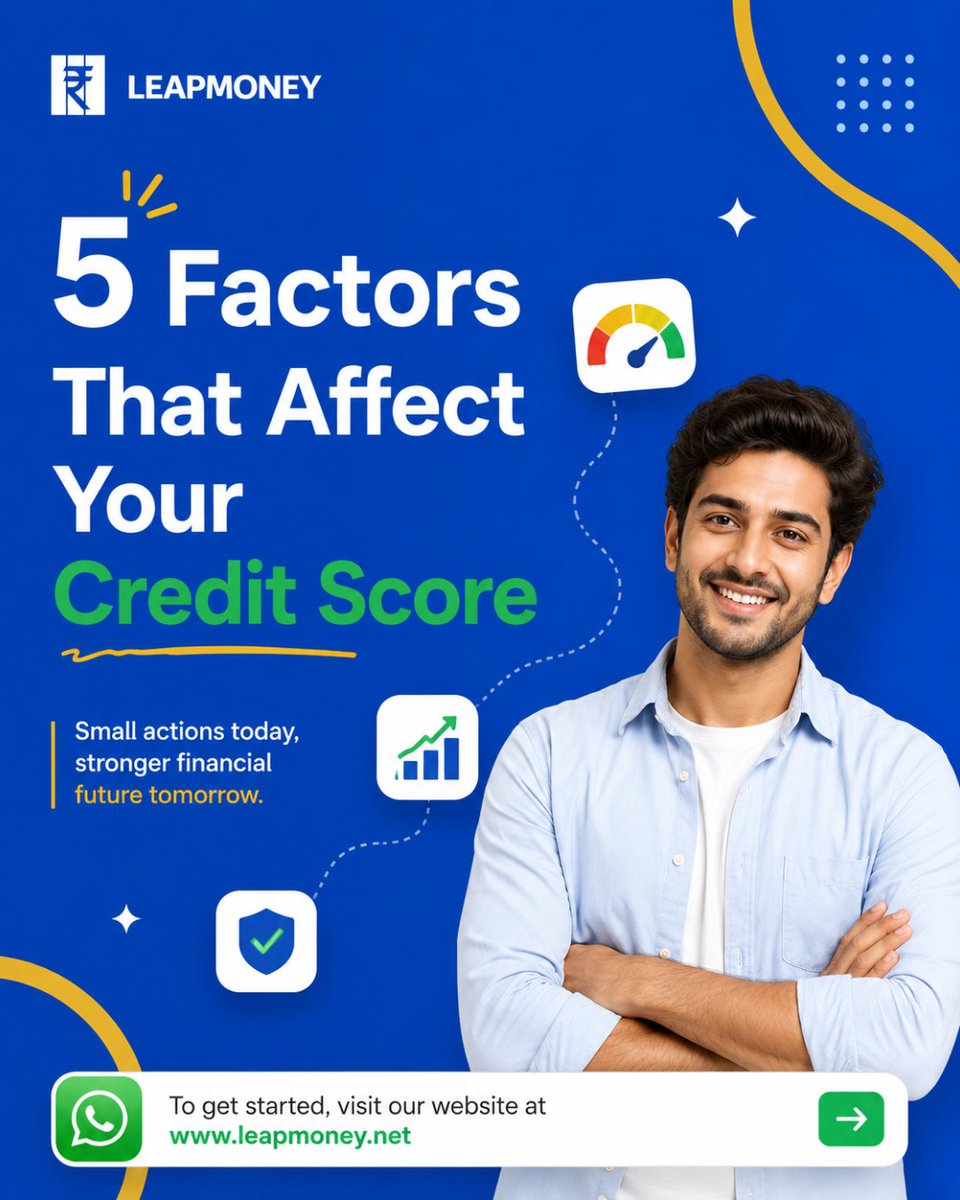LeapMoney_'s tweet photo. Your Credit Score depends on more than just paying EMIs.

These 5 factors matter most:
Payment History
Credit Utilization (<30%)
Credit Age
Credit Mix

Build good habits today for better loan approvals tomorrow.
🌐 https://t.co/PP54rZ0QZY
#CreditScore #CIBIL #LeapMoney #Finance https://t.co/PeHN0kP5tY
