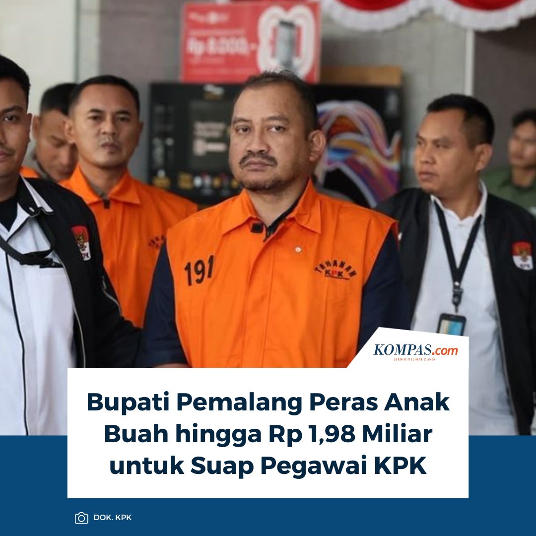 kompascom's tweet photo. Bupati Pemalang Peras Anak Buah hingga Rp 1,98 Miliar untuk Suap Pegawai KPK

Baca di https://t.co/NlvAKd3cp7 https://t.co/qarmALCcCb