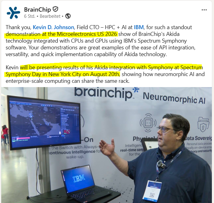MIAM_Schwan's tweet photo. Thank you, Kevin D. Johnson🙏 @computeontology 

Below, please find the longer BrainChip Post from LinkedIn as well.
#IBM Spectrum Symphony + BrainChip #Akida!
@BrainChip_inc https://t.co/JBhKZtpePK