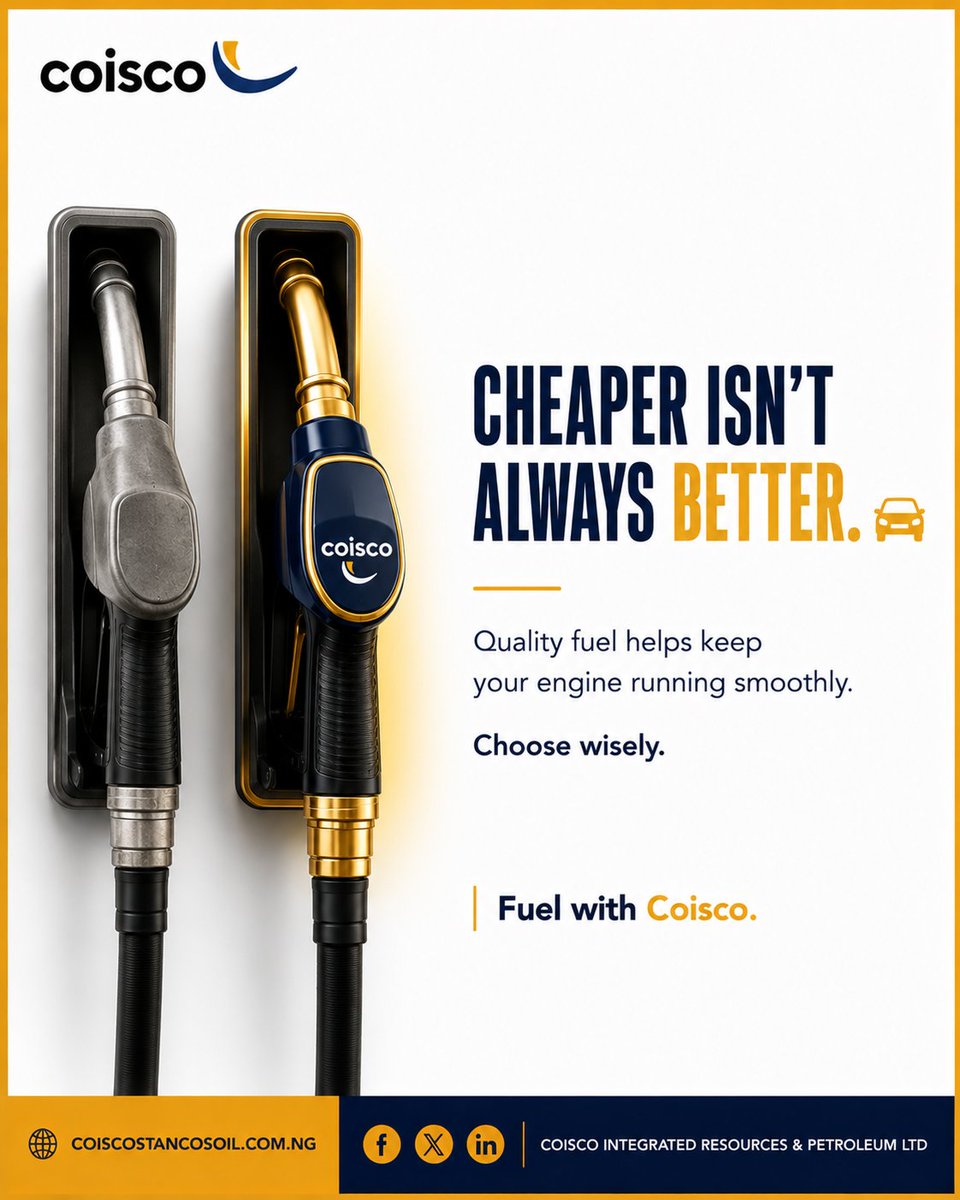 coiscopetltd's tweet photo. CHEAPER ISN'T ALWAYS BETTER. 🚗

Quality fuel helps keep your engine running smoothly.

Choose wisely.

Fuel with Coisco.

#Coisco #QualityFuel #EngineCare #DriveSmart https://t.co/22r9mw7El9