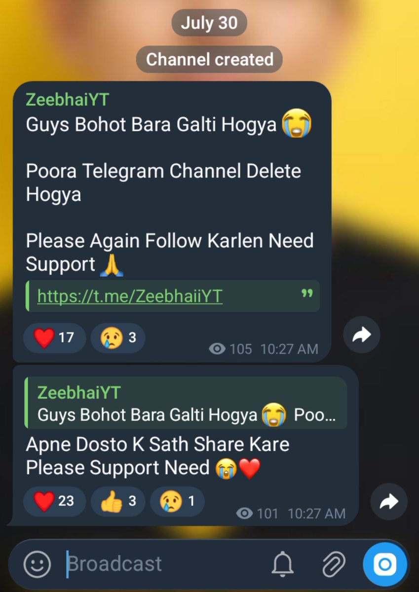 Zeebhai_YT's tweet photo. Bad Morning X Fam 😭

Today I made the biggest mistake
>> https://t.co/K7s35S32sd

While trying to delete my old Telegram profile picture I accidentally deleted my entire Telegram channel

I lost more than 1500 active crypto members

Over one and a half years of hard work disappeared in just 5 seconds

Now I am starting again from zero but I will never give up 💛

I need your support now more than ever

Please join my new Telegram channel and help me rebuild an even stronger community

Join Here: https://t.co/K7s35S32sd

Every join every repost and every share means a lot

Thank you for always supporting me 🙏