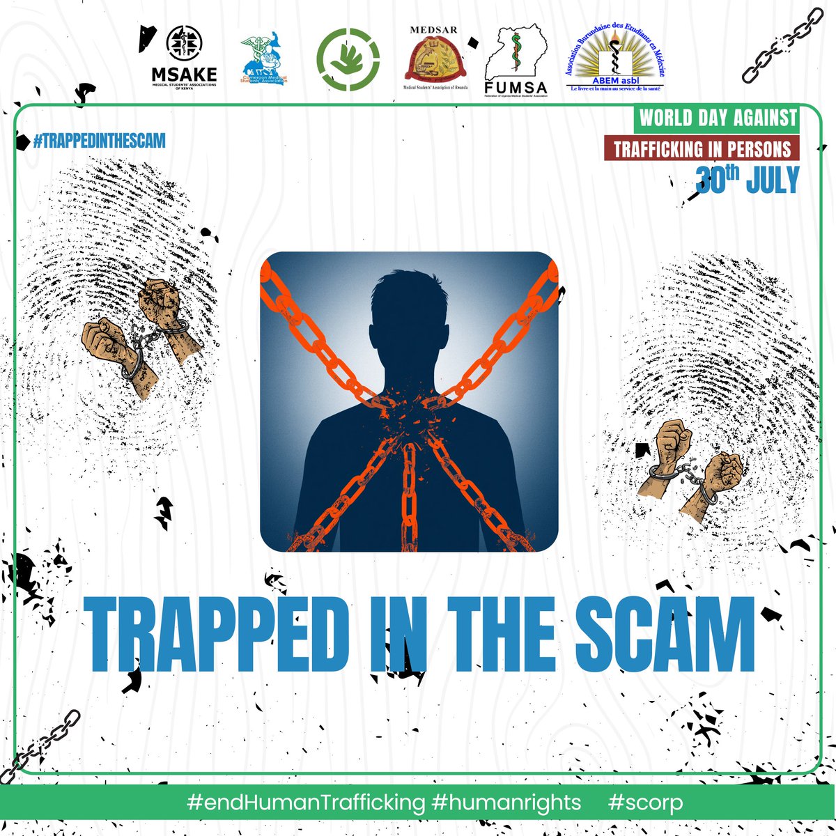 scorprwanda's tweet photo. Technology connects us—but it also gives traffickers new ways to deceive. 
Fake jobs, scholarships, and travel offers can become pathways to exploitation.
This #WorldDayAgainstTraffickingInPersons, SCORP NMOs from 🇨🇲🇷🇼🇧🇮🇰🇪🇺🇬 unite to raise awareness and fight human trafficking. https://t.co/0c9ZUjijEH