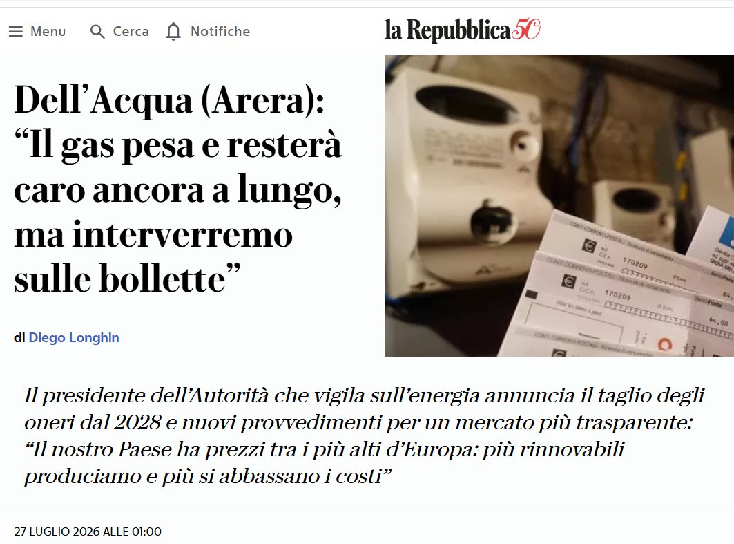 ReRebaudengo's tweet photo. Il Presidente di @ARERA_it: “Il nostro Paese ha prezzi tra i più alti d’Europa: più rinnovabili produciamo e più si abbassano i costi.” https://t.co/Md0DnDpiHC 
È un messaggio chiaro e importante, soprattutto adesso.
Prima di accendere 14 miliardi di debito a carico dei cittadini per fronteggiare il caro energia, sarebbe doveroso realizzare le azioni a costo zero che servono a sviluppare le rinnovabili e ad abbattere i costi dell'energia.
Migliaia di progetti sono bloccati a livello nazionale e regionale. Per farli partire, basterebbero due modifiche al Testo Unico FER. Ecco quali: https://t.co/aTfjKafZ33