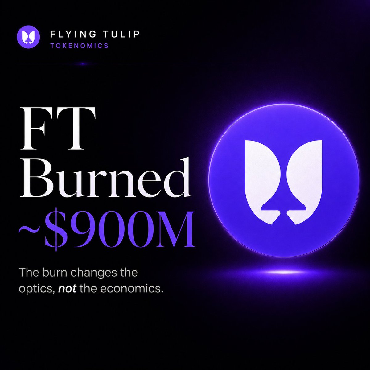 _Crrown's tweet photo. @flyingtulip_ did not burn $900M of real circulating value.

It removed conditional supply that could only enter circulation through collateralised PUT positions.

The real story is not the burn.

It is the token design: 🌷 

▫️No free team tokens.
▫️No free foundation tokens.
▫️No incentive emissions funded by dilution.

Protocol revenue buys back FT, and those buybacks fund the team, foundation and incentives.

That creates a cleaner alignment:

If the protocol generates revenue, $FT receives demand.
If it does not, insiders do not receive free tokens.

The burn mainly makes the accounting clearer.

FT’s real experiment is not artificial scarcity.

It is tying token distribution directly to protocol performance.

$FT