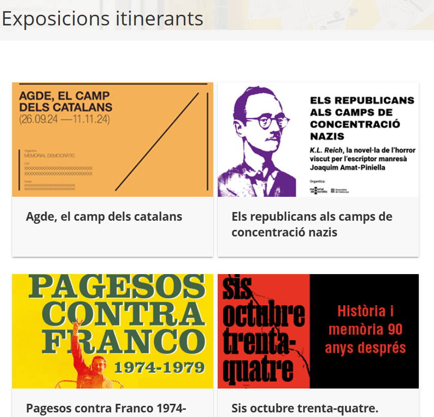 catmemoria's tweet photo. 🖼️ El Memorial Democràtic ofereix un conjunt d’exposicions itinerants adreçades a entitats, municipis i equipaments culturals.

➡️ Recursos expositius per difondre la memòria democràtica en diferents contextos.

ℹ️ https://t.co/z2KM4E530a https://t.co/j8zcutWiNi
