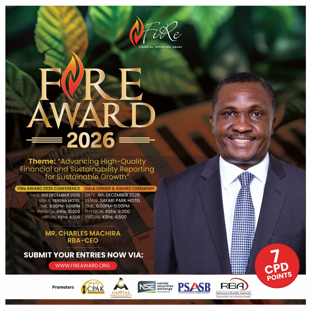 FiReAwardEA's tweet photo. Call for entries is now open!

Your commitment to transparent financial and sustainability reporting deserves recognition. Join the FiRe Award 2026 and showcase how your organization is contributing to a more sustainable future.

📩 Submit your entry: fireaward@icpak.com
📝 Enter here: https://t.co/gQYbbt6q6T @Rba_CEO @RBAKenya @ICPAK_Kenya
#FiReAward2026KE #FiReAward2026EA ^CA