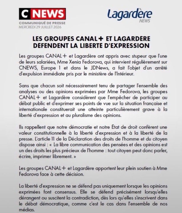 joni_askola's tweet photo. Traitors will be traitors: Bolloré is not happy that France issued a ministerial decree to deport his personal Russian state propagandist Xenia Fedorova.

He claims that pushing Russian state propaganda on behalf of the Kremlin is protected by freedom of speech. He is wrong https://t.co/uh4MQCeQon