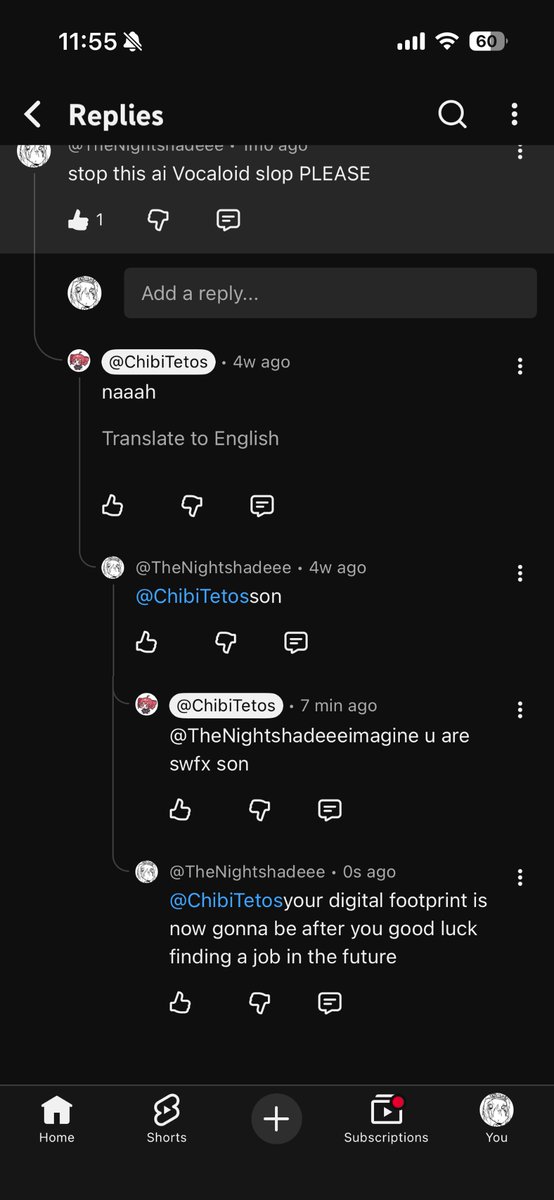 TheNightshadeee's tweet photo. I’m not even joking when i told this ai slop Vocaloid channel to stop posting ai slop they said no (as expected) but then they called me a S#% WORKER?!?! (I think what it means) WHY !!?!? https://t.co/aJL7av1J2K