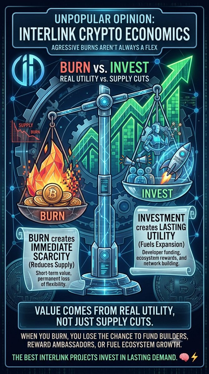 Mohitfarazy01's tweet photo. Unpopular opinion: Aggressive token burns aren't always a flex.
Burning increases scarcity today,reinvesting those tokens into developers and adoption builds a much bigger ecosystem tomorrow.
Value comes from real utility, not just supply cuts. 🧠⚡
#InterLink #ITLG #ITL #ITLX https://t.co/RLgz1ordGw