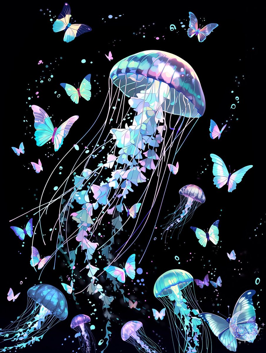 ea_bbs_aiart's tweet photo. 『蒼海幻灯』
『蝶が泳ぐ海月庭園』 
『星屑海月』 
『虹光海月』
#フリーイラスト
#フリーアイコン
#AIイラスト
#BlueButterflySyndrome
#BBS
#夜の共犯者

フォローと♡とRP(RT)にて使用可能です🙆🏻‍♀️

※自作発言❌・二次配布❌・ロゴの削除❌・AI読取❌ https://t.co/yiGUDlyxZP