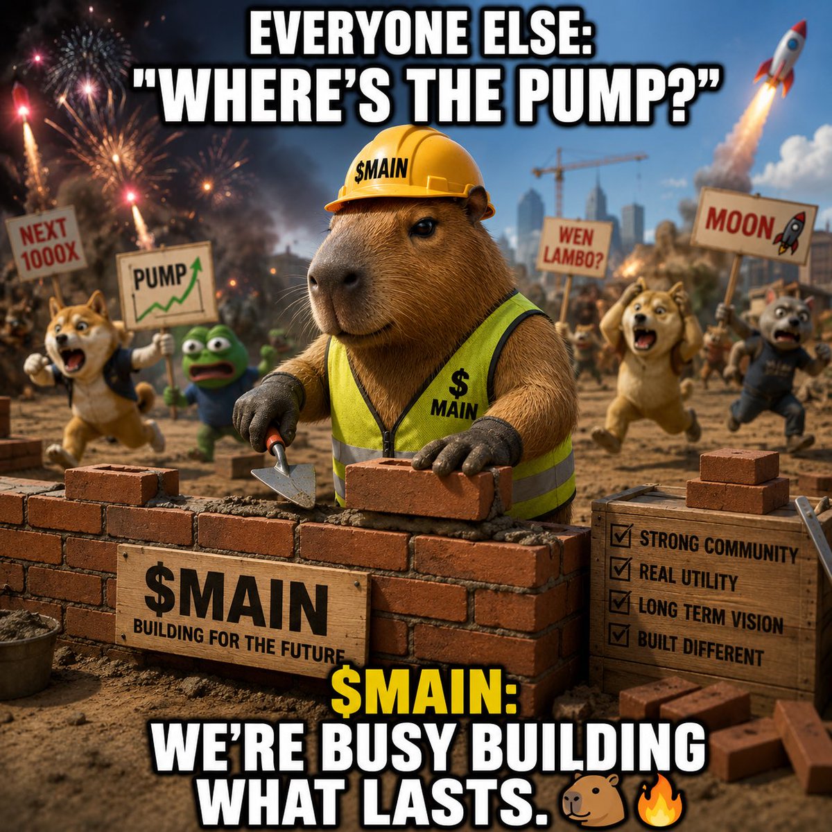 MAINEYTHECAPY's tweet photo. There are projects that chase hype.

Then there are projects that build something people want to stay for.

Today isn’t about making the loudest noise it’s about laying another brick in the foundation.

Every holder, every meme, every raid, every conversation has brought us closer to what’s next.

The journey is just getting started.

Stay patient. Stay loud.

$MAIN is coming. 🦫🔥