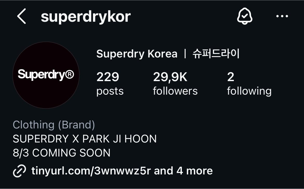 orbtingyou's tweet photo. superdry korea’s instagram bio
“SUPERDRY X PARK JIHOON 
8/3 COMING SOON” https://t.co/Y7mLsXdn1j