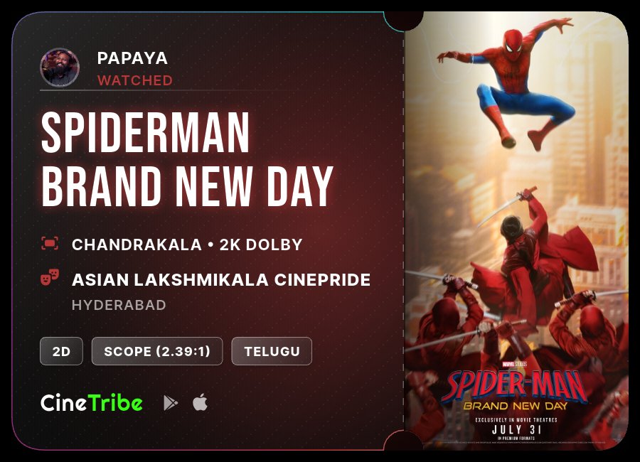 PapayaaMowabro's tweet photo. Theater check-in: #SpiderManBrandNewDay via #CineTribe 🎬 https://t.co/fDghDS2zlK
