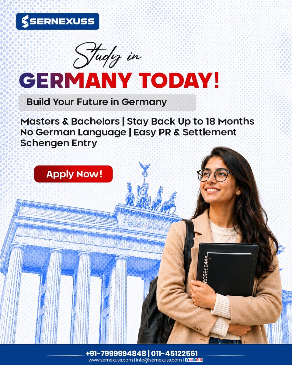 sernexuss's tweet photo. Study in Germany with expert guidance!
🎓 Bachelor's & Master's Programs
🛂 Stay Back up to 18 Months
🌍 English-taught courses available
🏡 Pathway to PR & Settlement
✈️ Schengen access
#StudyInGermany #GermanyVisa #StudyAbroad #GermanyEducation #StudentVisa https://t.co/DwBzCmmpM2
