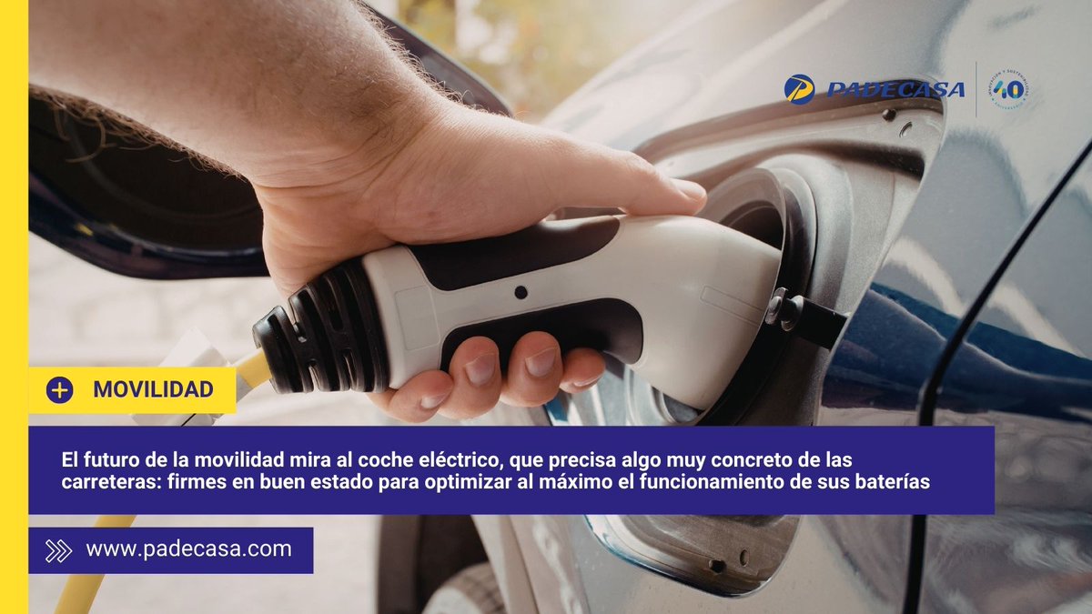 PADECASA's tweet photo. 🔜 El futuro de la pavimentación también mira al coche eléctrico: los asfaltos en buen estado optimizan el rendimiento de sus baterías al reducir la resistencia y las vibraciones.

Esta es la aportación de PADECASA 👉 https://t.co/8rp3BbauwS https://t.co/wd9oqPUqjx