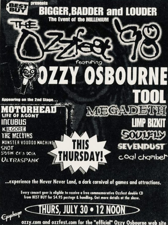 On This Day in Metal July 30, 1998 Ozzfest '98 rolled into Coral