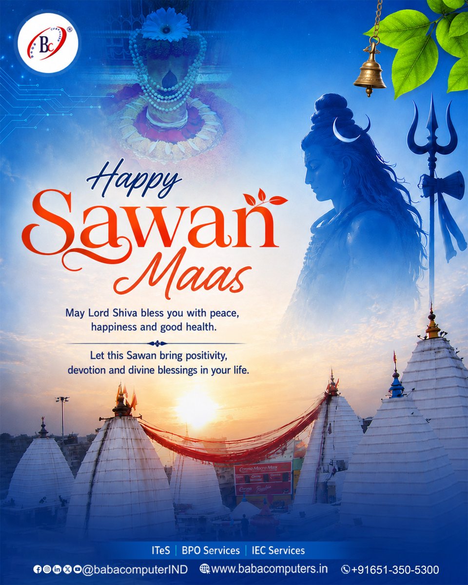 BabaComputerIND's tweet photo. May Lord Shiva's divine grace fill your life with peace, happiness, good health, and success. May this auspicious month inspire devotion, positivity, and new opportunities.

🌸 Baba Computers wishes you a Happy Sawan Maas! 🌸

#HappySawan #LordShiva #HarHarMahadev https://t.co/8DsQ9rSkae
