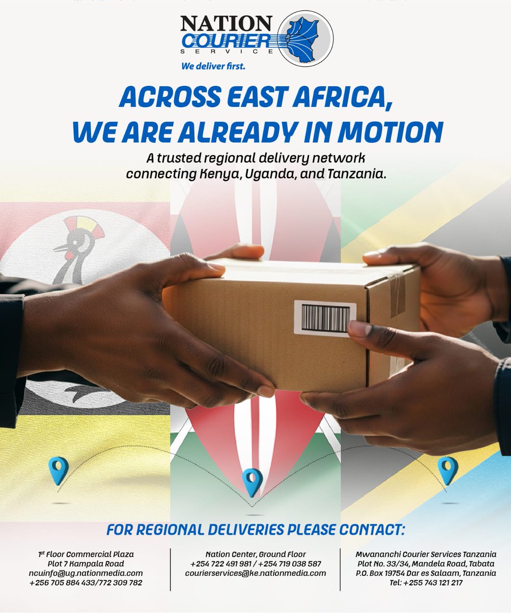 ntvkenya's tweet photo. Your business doesn’t stop at borders—neither do we.
Seamless delivery across East Africa.
👉 Partner with us today: +254 722 491 981 / 0719 038 587
#NationCourier #WeDeliverFirst https://t.co/Weto9Oe3eo