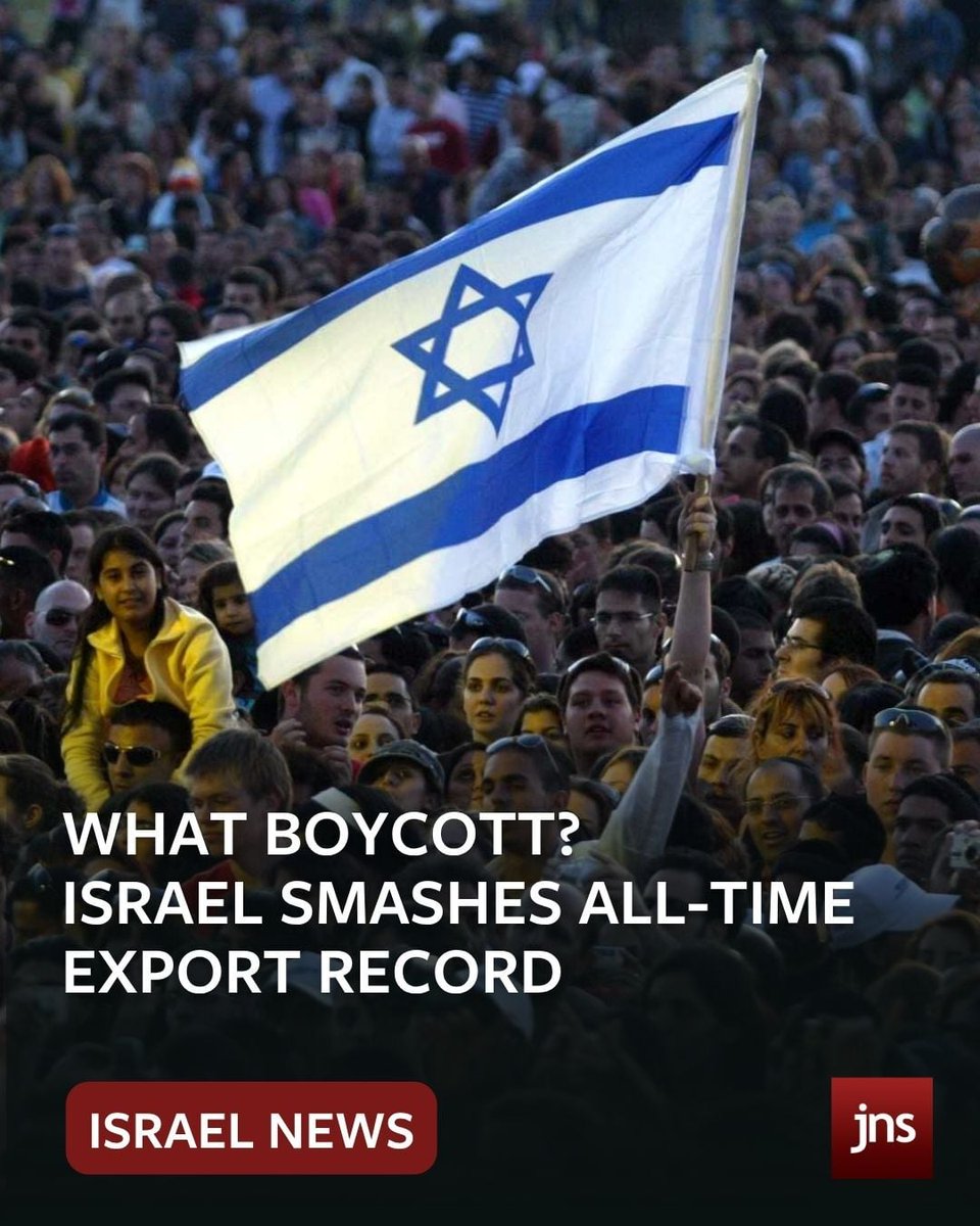 JNS_org's tweet photo. New figures show Israeli exports hit an all-time high in 2025, surpassing forecasts despite international boycott campaigns and regional turmoil.
#BDSFAIL
REPORT▸ https://t.co/Fx71myENgF https://t.co/q8Ybz9jPTX