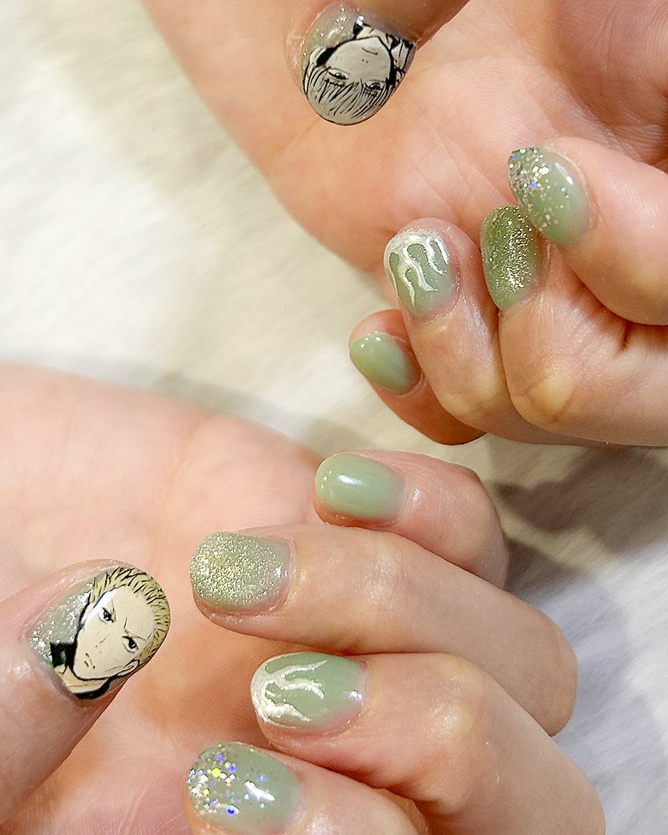 Qunt_nail's tweet photo. #ネイル #ネイルデザイン
WINDBREAKERの痛ネイル。チームカラーのグリーンでまとめました◎ https://t.co/cZG6gEiwO6