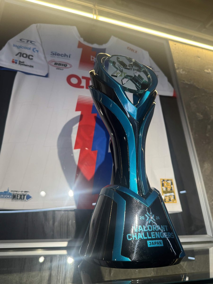 Challepa's tweet photo. \ あの興奮と感動をその目に🔥/

#チャレパ にて
VALORANT Challengers Japan 2026の
Champion Trophyを展示🏆

普段はなかなか見られない貴重なトロフィーを、
ぜひ目の前でご覧ください👀

さらに、店内ではQT DIG∞のグッズも販売中!!
ぜひこの機会にチャレパへお越しください✨

#QTWIN #VCJ https://t.co/6MddplUkRZ