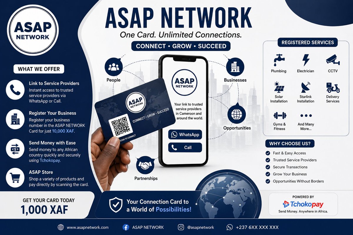 asapcameroon's tweet photo. ASAP NETWORK Available,Buea,Limbe, Douala,Kumba, Yaounde service providers https://t.co/5lZPYstTcO