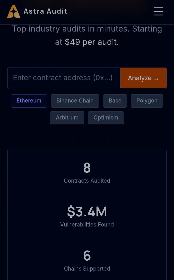 Crypto_Advis0r's tweet photo. Transparency builds trust.

With Astra Audit, every smart contract audit is public, not hidden behind paywalls.

Just search a contract address, check its security score, and read the full report anytime.

That's the kind of openness Web3 needs. 

@AstraLabs_Inc $ASTRA https://t.co/pgYjVZ4YIg