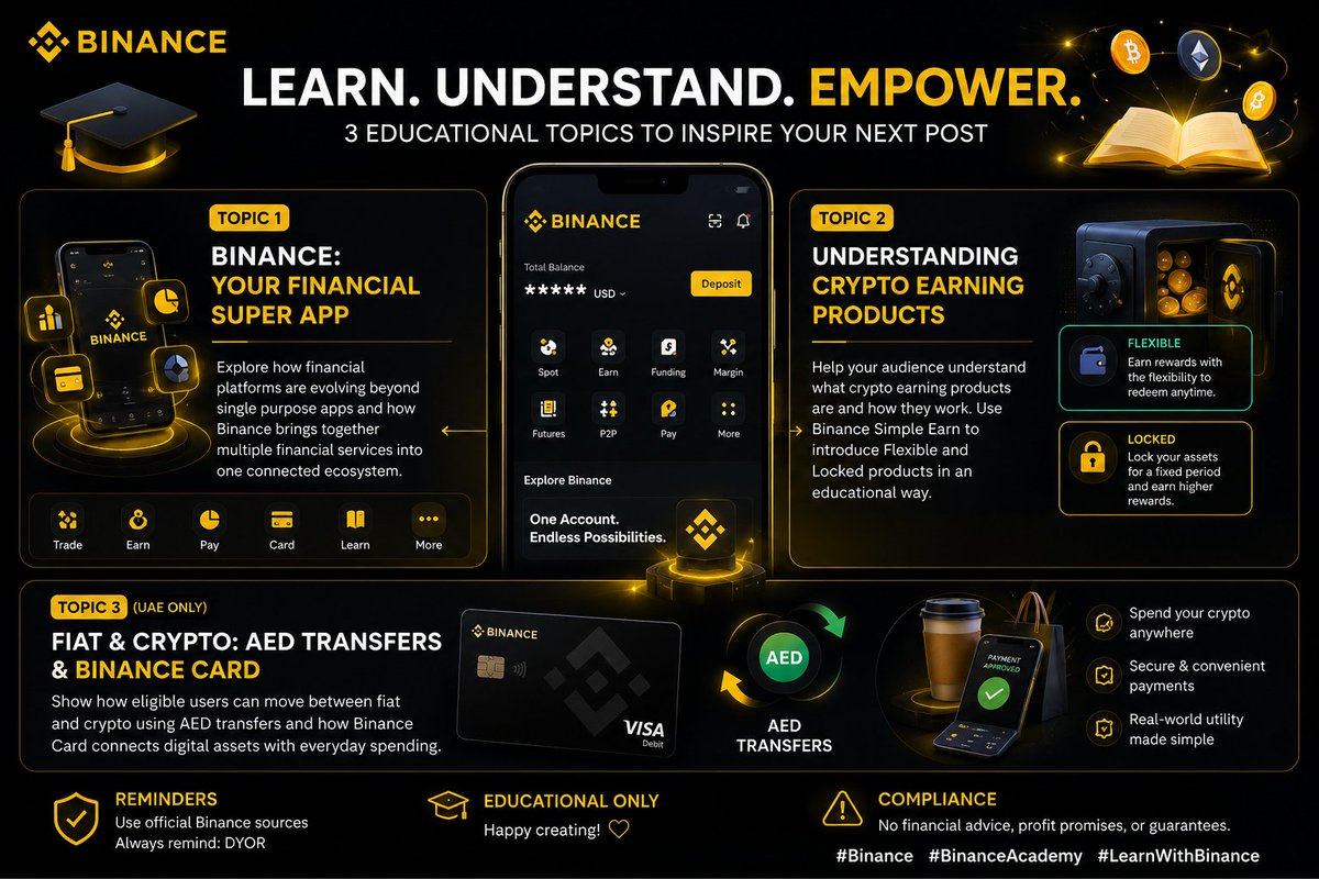 _Fatima_Nawab's tweet photo. Crypto is becoming more than just buying and selling. 🌐

From managing digital assets to exploring earning products and everyday financial tools, platforms like Binance are bringing more services into one connected ecosystem.

The key? Understand each product before using it. Learn how it works, know the risks, and always DYOR.

Education first. Decisions second. 🧠

#Binance #BinanceAcademy #LearnWithBinance