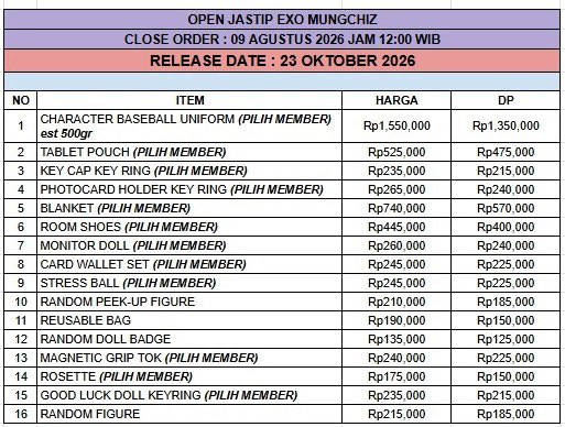 opaaaayys's tweet photo. [INA GO 🇮🇩] 

OPEN PO WE ARE DOLL - EXO MUNGCHIZ

💰on pict

📆 CLOSE FAST DELIVERY : 02 Agustus 2026 Jam 12:00 WIB 
📆 CLOSE PRE ORDER : 09 Agustus 2026 Jam 12:00 WIB 

order : https://t.co/7BCmcnPjku (Form Jastip)

✅ bersih ina 
✅ est harga bisa naik / turun tergantung berat barang
✅ GO 
❌ packing 
🏡 Jakarta