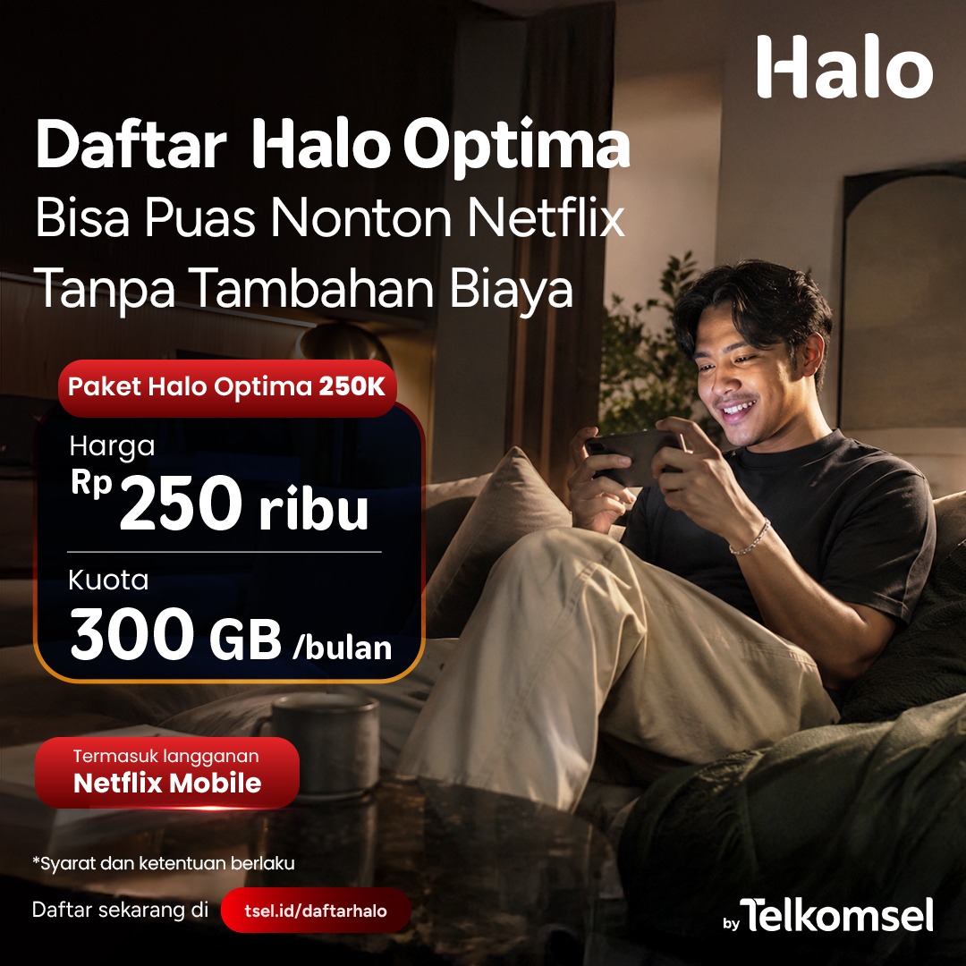 ar3klokal's tweet photo. Dengan Halo Optima, kamu bisa menikmati kuota besar untuk streaming yang aman dan lancar, plus Netflix tanpa biaya tambahan. Jadi, marathon film dan serial favorit makin puas kapan saja.
Cek selengkapnya di https://t.co/9rUVXAeJiR. https://t.co/D2ITEidAVY
