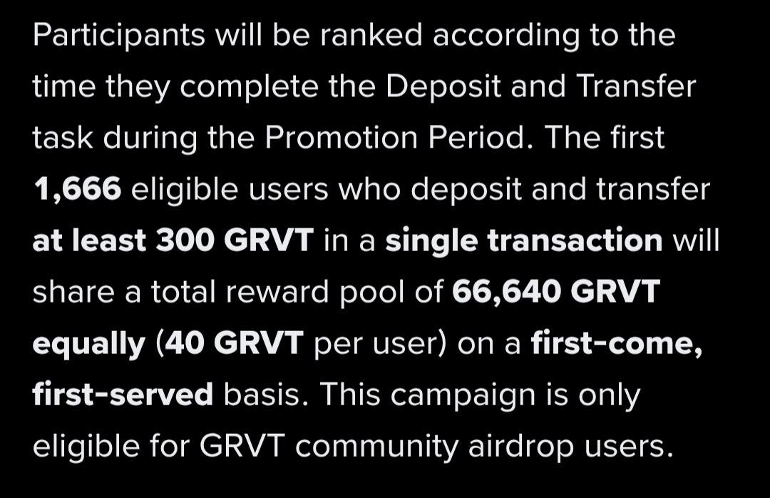 shaidur48's tweet photo. Binance Alpha Token Deposit Campaign
Reward: 40 $GRVT 
Deposit and Transfer 300 $GRVT
First 1,666 Eligible
#binance #binancWallet https://t.co/lsg9Uq8UKd