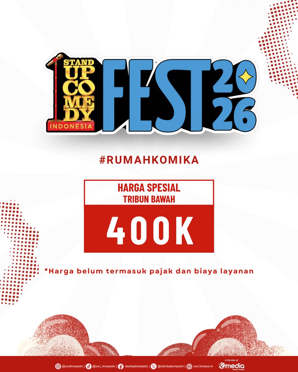 StandUpKompasTV's tweet photo. 2 HARI LAGI! 🔥

Waktunya semakin dekat untuk mengamankan Early Bird Ticket SUCI Fest 2026.

SABTU | 1 Agustus 2026 | 09.00 WIB

Hanya di aplikasi MyValue

Sudah siap jadi yang pertama punya tiket SUCI Fest 2026? 👀✨ https://t.co/g1orhlHmwf