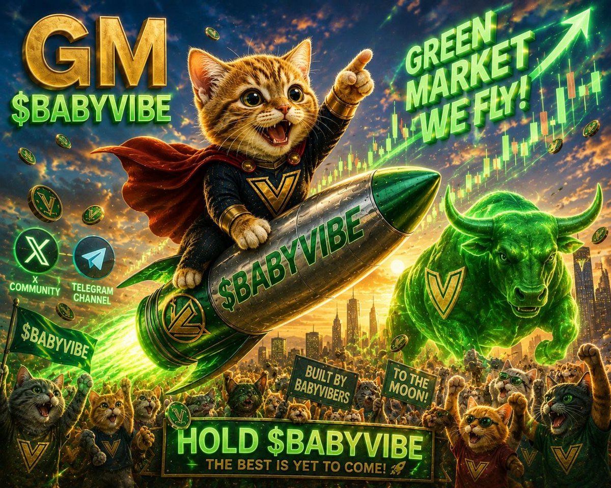 BabyVibe_anon's tweet photo. GM BabyVibers! ☀️🐱🚀

The market won't stay red forever. 

When the candles turn green... we don't walk, we fly. 💚

Stay patient. Stay bullish. Stay vibing. https://t.co/vIq4Vcq9yv