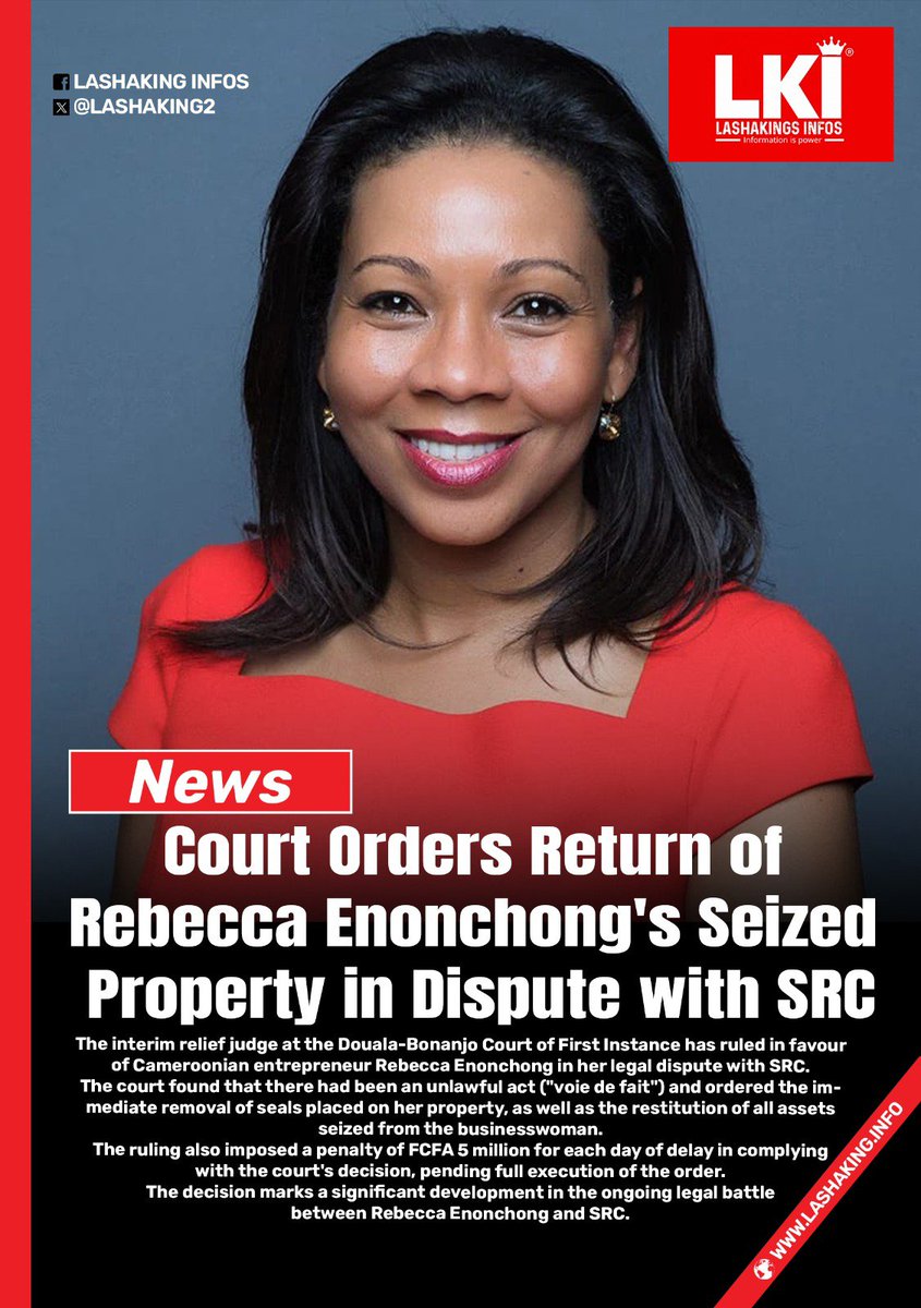 LASHAKING2's tweet photo. Court Orders Return of Rebecca Enonchong's Seized Property in Dispute with SRC
@africatechie 
@lashakinginfos 
#Cameroon https://t.co/4w8exOcAdj