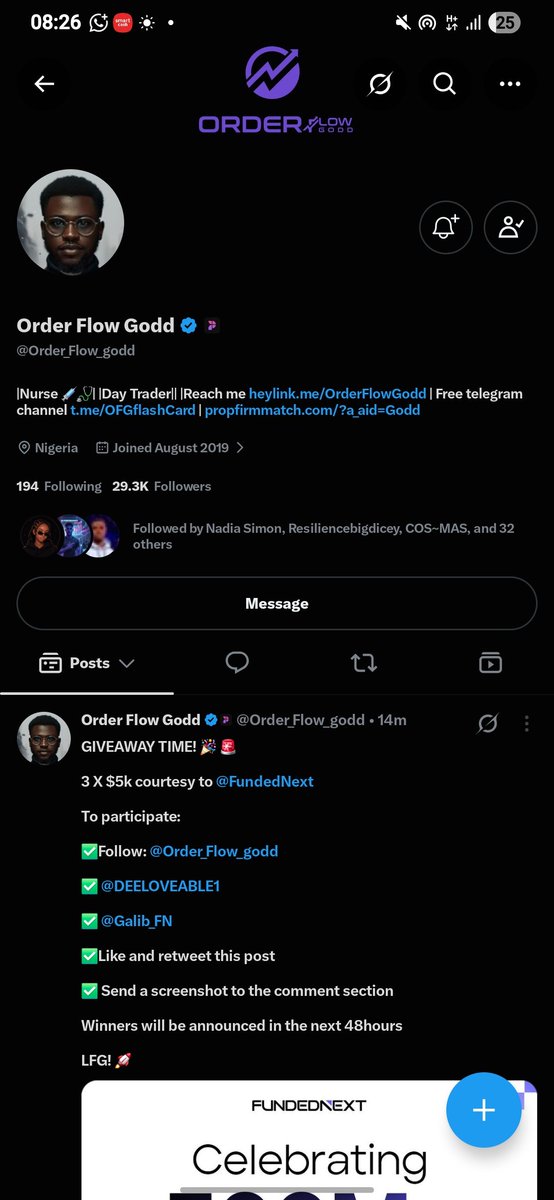 SenseiFX's tweet photo. @Order_Flow_godd @FundedNext @DEELOVEABLE1 @Galib_FN All tasks done ✅
I hope to win 🤲 https://t.co/M4jqMSD7E6