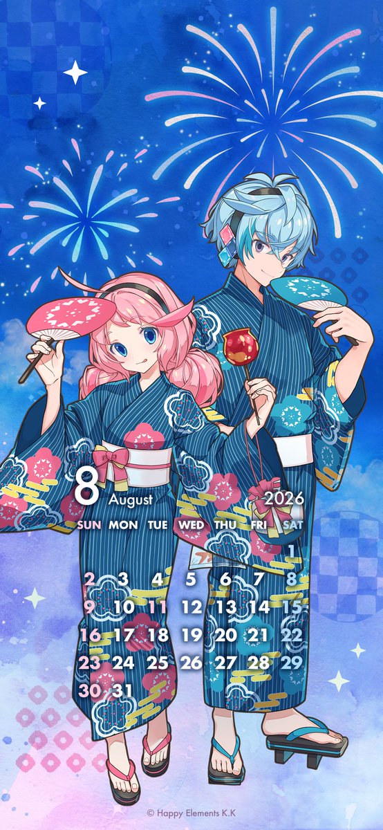 HappyElementsPR's tweet photo. 夏の暑さと戦うみなさんへ、8月の #カカリアスタジオカレンダー をお届けです！☀️🎁

8月3日で #エリオスR は6周年！！🥳🎂✨️
ボルテージマックスでお楽しみください！押忍！💪 https://t.co/Bb4ke23UNu