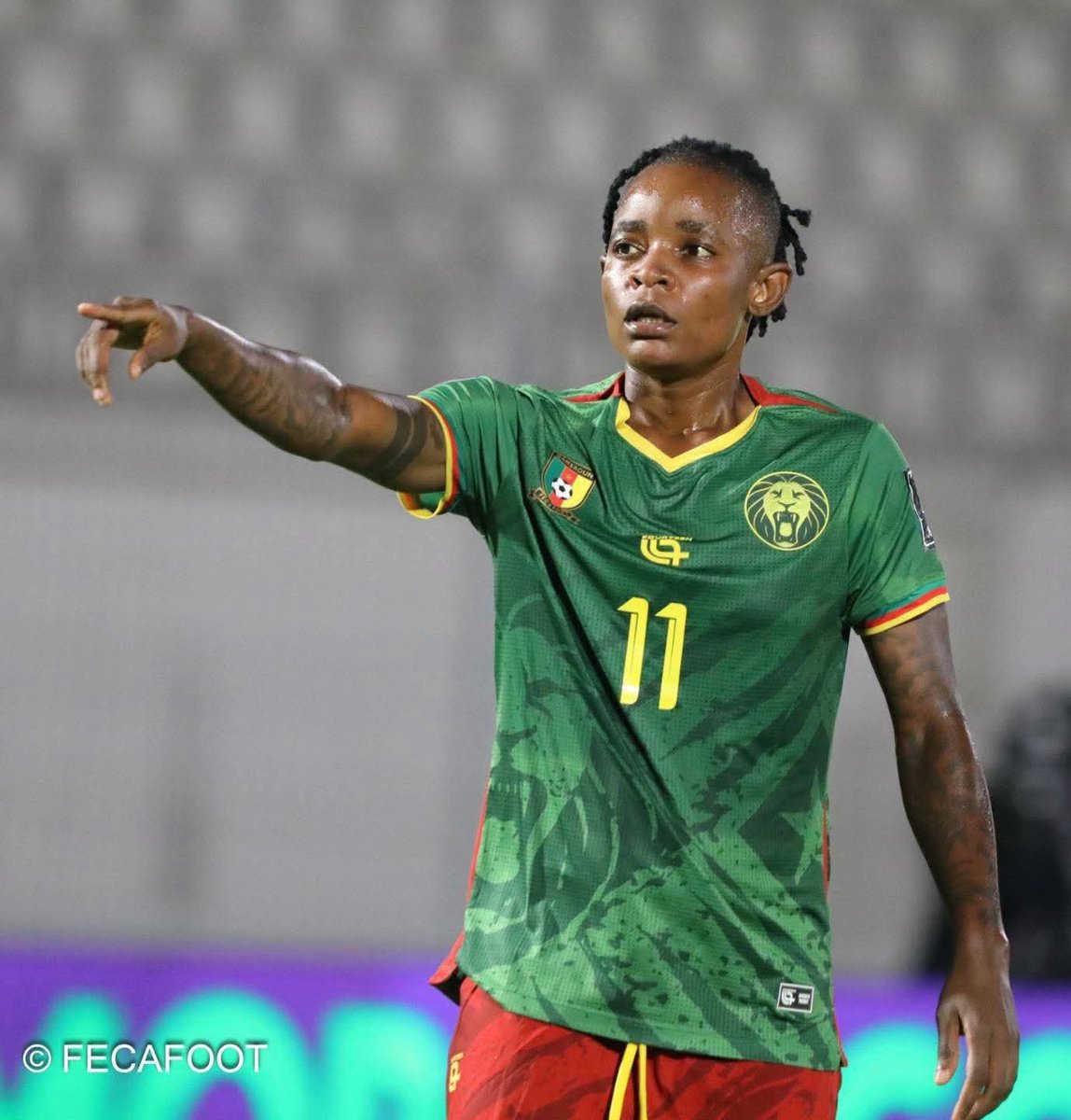 CamerounTribune's tweet photo. Marie Gisèle Ngah Manga : "Je suis très heureuse d'avoir inscrit les deux buts. Ces buts sont pour mes coéquipières et pour tous les Camerounais qui sont derrière nous et qui nous soutiennent. On va continuer à travailler pour marquer encore plus" 🦁🇨🇲
#CANFéminineMaroc2026 #Foot https://t.co/9uUIFTNfvC