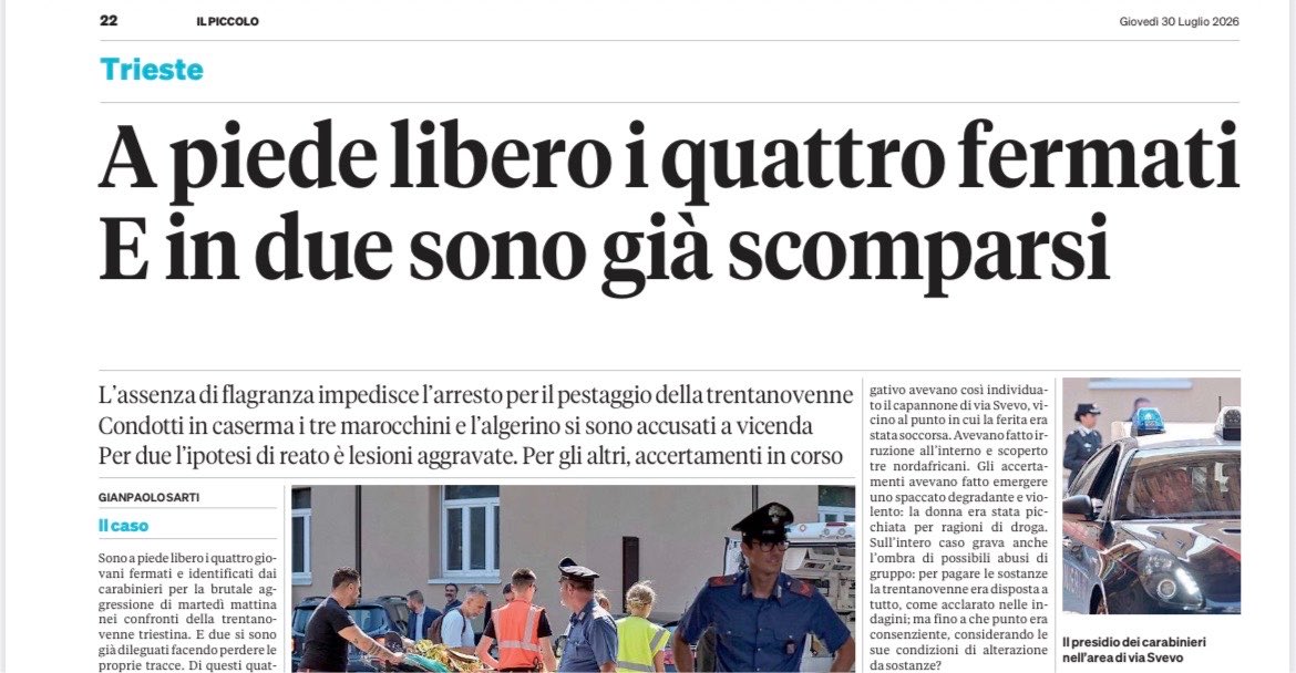 fratotolo2's tweet photo. Già tutti a piede libero i tre marocchini e l’algerino fermati per il pestaggio a sangue di una donna di 39 anni, ridotta in fin di vita. 

Due di loro sono già scomparsi. https://t.co/rAWvy5wWH8