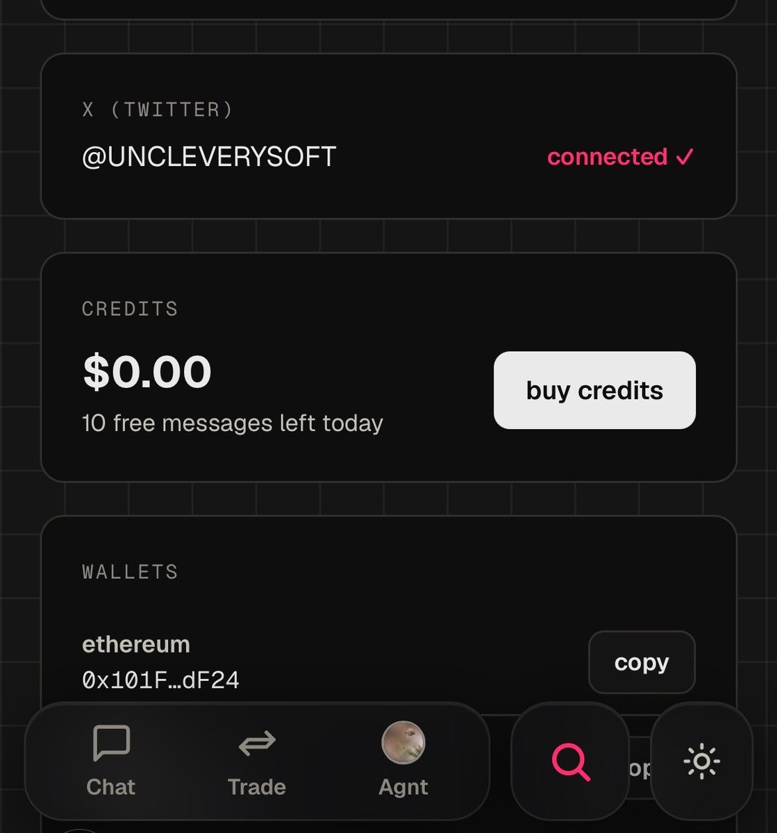 Softeth's tweet photo. I hope I’m still early on this 

Just signed up on @AGNTSOCIAL by @Tuteth_ 

You can sign up at Agnt(.) social 

Create your own ai agent( i signed up with my wallet)

Connect your x to your agent profile to be eligible

This helps remove sybils and allow those who have genuine interaction to get in
 
I think we’re hitting it good this time

Don’t miss out