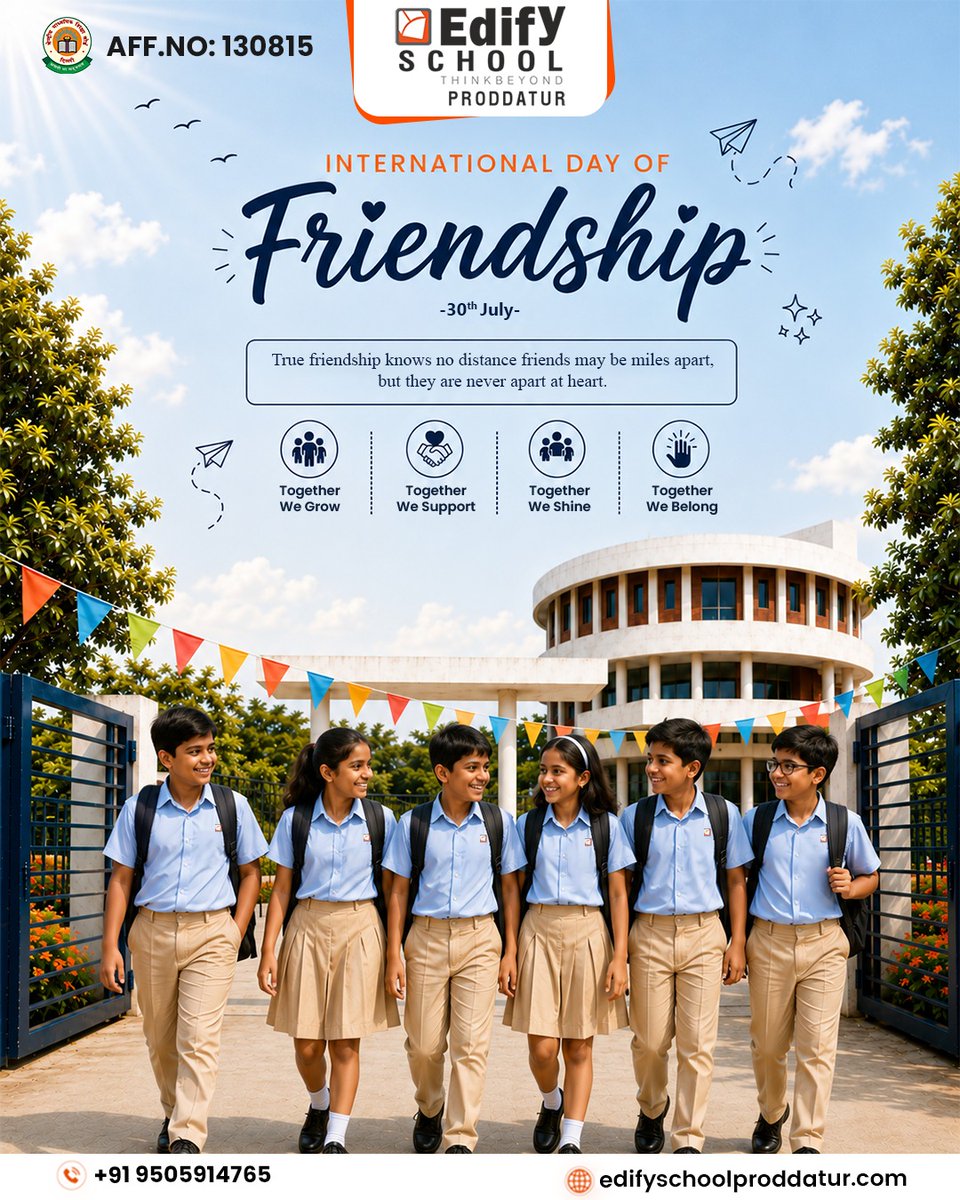 EdifyProddatur's tweet photo. True friendship knows no distance - friends may be miles apart, but never apart at heart. This International Day of Friendship, Edify School Proddatur celebrates the bonds that help us grow, support, shine and belong together! 🤝

#InternationalDayOfFriendship #FriendshipDay https://t.co/xrJYe13q5C