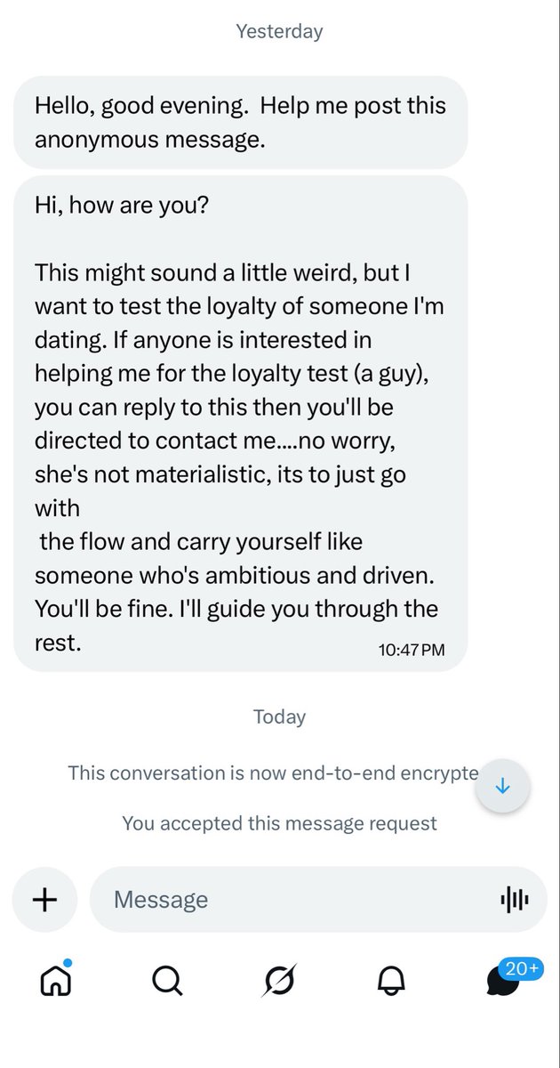 KhadijaBarkindo's tweet photo. BREAKING NEWS: Professional Loyalty Testers Needed Urgently. Requirements: Confidence, acting skills and a strong heart. Interested candidates should come to my DM for more details…… https://t.co/Wb0Vu99Ipe