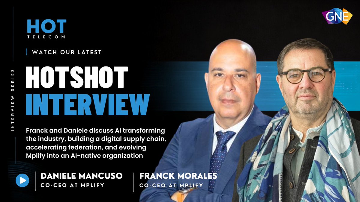 hottelecom's tweet photo. Watch Franck Morales and Daniele Mancuso, Co-CEOs at Mplify, as they discuss how AI is reshaping the digital infrastructure industry and Mplify’s role in leading that transformation.

Watch Franck and Daniele’s interview: https://t.co/0JbsDCEKfZ

#Mplify #GNE #HOTShot https://t.co/ymGI3t28EL