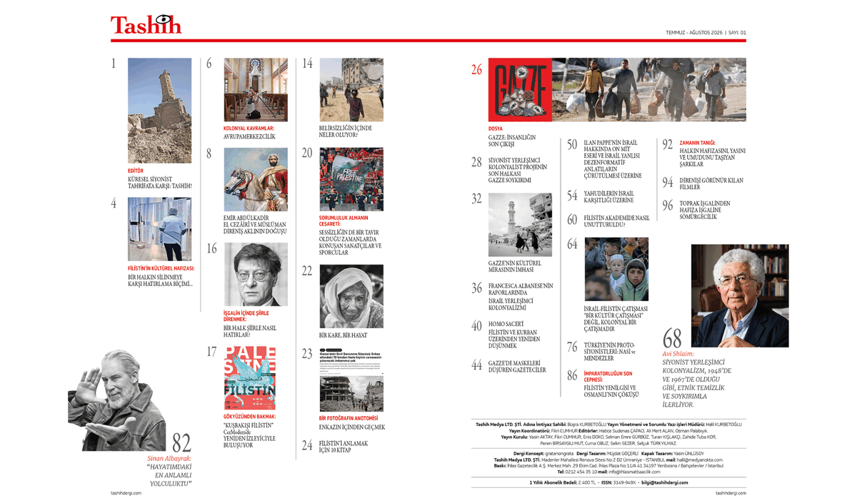 tashihdergisi's tweet photo. Yayın hayatına başlayan iki aylık düşünce, kültür ve siyaset dergisi Tashih, "Gazze: İnsanlığın Son Çıkışı" kapak dosyasıyla okurlarıyla buluştu. Yayın yönetmenliğini Halil Kurbetoğlu’nun üstlendiği derginin ilk sayısı; akademi, medya ve düşünce dünyasından usta isimleri, Avi Shlaim söyleşisini ve Filistin meselesini disiplinler arası bir perspektifle ele alan zengin bir içeriği bir araya getiriyor.

Focus+'ta yer alan haberin devamını okumak için: https://t.co/fhCa4CSKjz