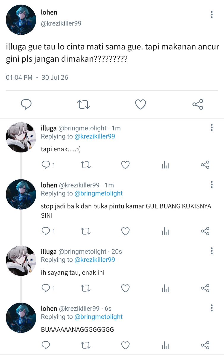 muramuka's tweet photo. "kok illuga mau sama lohen, sih?"
"dipelet."
"peletnya apa?"
"........ sad food."
"hah?"

#illuhen one  tweet au
cw // sad food.

selera illuga yang patut dipertanyakan. https://t.co/6ir0VxJvMi